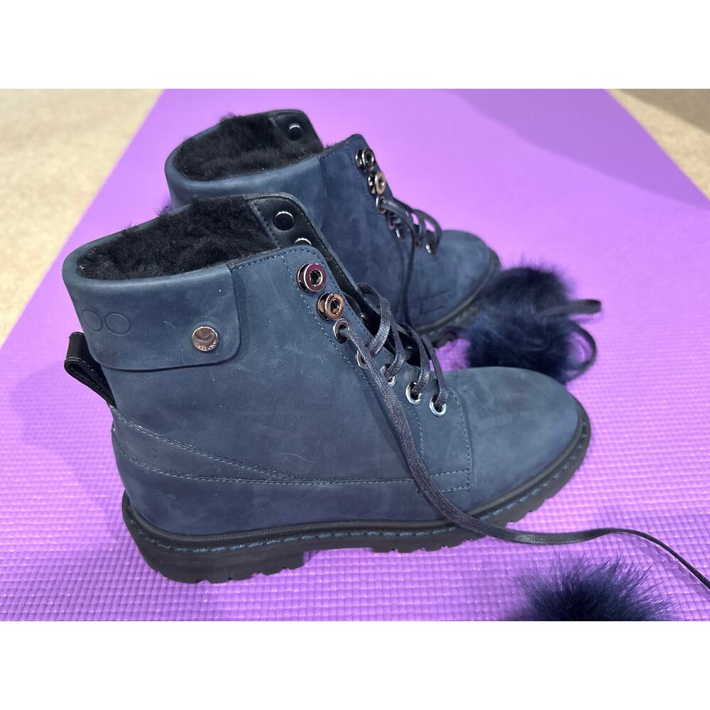 Jimmy Choo Leather Boots Size 7 Lamb Shearling Fur Pom Pom Made in Italy NEW